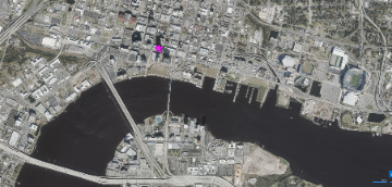 Aerial map showing the office location on N Laura St